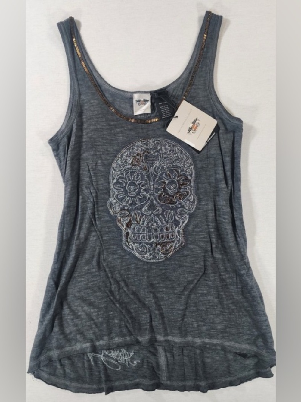 HARLEY-DAVIDSON Skull Tank with BEADED Metallic Trim SZ M-BNWT